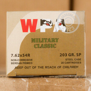 Image of the 7.62x54R WPA MILITARY CLASSIC 203 GRAIN SP (20 ROUNDS) available at AmmoMan.com.