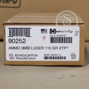 Image of the 9MM LUGER HORNADY CUSTOM XTP 115 GRAIN JHP (25 ROUNDS) available at AmmoMan.com.