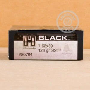 Photo detailing the 7.62X39 HORNADY BLACK 123 GRAIN SST (20 ROUNDS) for sale at AmmoMan.com.