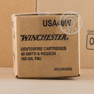 Photograph showing detail of .40 S&W WINCHESTER 165 GRAIN FULL METAL JACKET (200 ROUNDS)