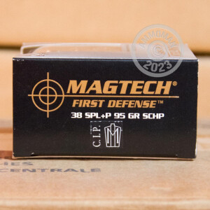 Photograph showing detail of .38 SPECIAL +P MAGTECH FIRST DEFENSE 95 GRAIN SCHP (20 ROUNDS)