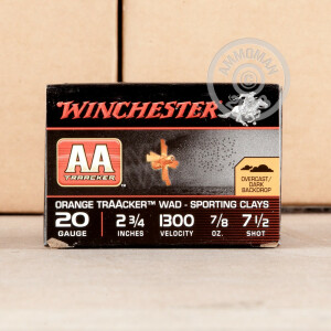 Photograph showing detail of 20 GAUGE WINCHESTER AA ORANGE TRAACKER SPORTING CLAYS 2 3/4" 7/8 OZ. #7.5 SHOT (25 ROUNDS)