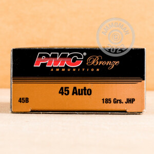 Photo detailing the 45 ACP PMC 185 GRAIN JHP (50 ROUNDS) for sale at AmmoMan.com.