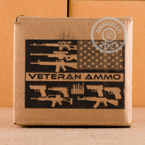 A photograph of 500 rounds of 124 grain 9mm Luger ammo with a FMJ bullet for sale.