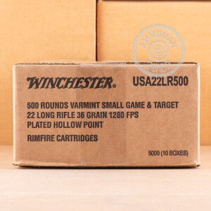 Photograph showing detail of 22 LR WINCHESTER USA GAME & TARGET 36 GRAIN CPHP (500 ROUNDS)