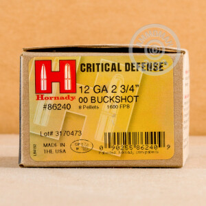 Photo detailing the 12 GAUGE HORNADY CRITICAL DEFENSE 2-3/4" #00 BUCK (10 ROUNDS) for sale at AmmoMan.com.