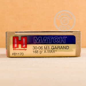 Image of the 30-06 HORNADY MATCH M1 GARAND 168 GRAIN A-MAX (20 ROUNDS) available at AmmoMan.com.