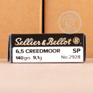 A photograph detailing the 6.5MM CREEDMOOR ammo with soft point bullets made by Sellier & Bellot.