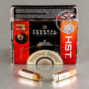 Photograph showing detail of 9MM FEDERAL PERSONAL DEFENSE MICRO HST 150 GRAIN JHP (200 ROUNDS)