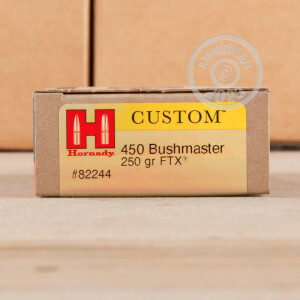 A photo of a box of Hornady ammo in 450 Bushmaster.