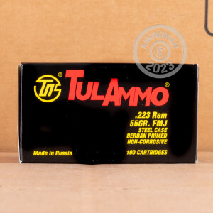 Image of Tula Cartridge Works 223 Remington rifle ammunition.