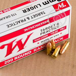 Photo detailing the 9MM LUGER WINCHESTER RANGE PACK 115 GRAIN FMJ (1000 ROUNDS) for sale at AmmoMan.com.