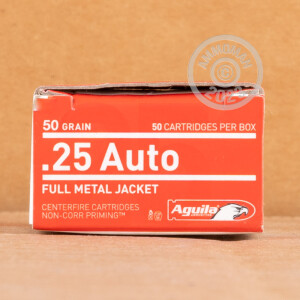 Image of .25 ACP ammo by Aguila that's ideal for training at the range.