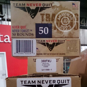 An image of .380 Auto ammo made by Team Never Quit at AmmoMan.com.