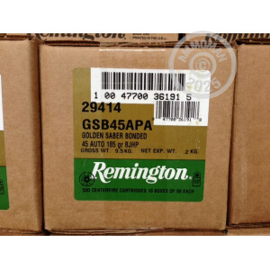Image of the .45 ACP REMINGTON GOLDEN SABER 185 GRAIN BJHP (500 ROUNDS) available at AmmoMan.com.