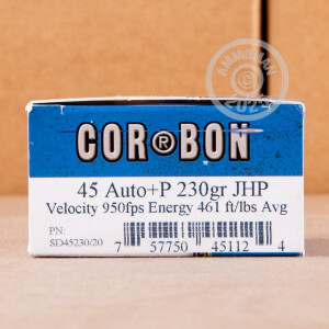 Image of 45 ACP +P CARBON 230 GRAIN JHP (20 ROUNDS)
