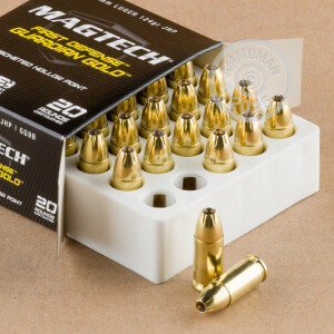 Image detailing the brass case and boxer primers on the Magtech ammunition.