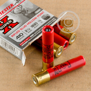 Photo detailing the 410 BORE WINCHESTER SUPER-X 2-1/2" 1/5 OZ SLUG (5 ROUNDS) for sale at AmmoMan.com.