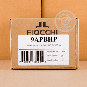 An image of 9mm Luger ammo made by Fiocchi at AmmoMan.com.