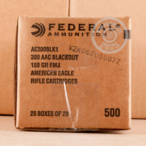 Photo detailing the 300 AAC BLACKOUT FEDERAL AMERICAN EAGLE 150 GRAIN FMJ (500 ROUNDS) for sale at AmmoMan.com.