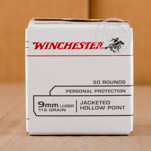 Photo detailing the 9MM WINCHESTER USA 115 GRAIN JHP (1000 ROUNDS) for sale at AmmoMan.com.