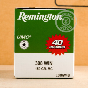 Photograph showing detail of .308 WINCHESTER REMINGTON UMC 150 GRAIN GRAIN MC (40 ROUNDS)