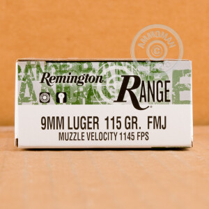 Photograph showing detail of 9MM REMINGTON RANGE 115 GRAIN FMJ (1000 ROUNDS)