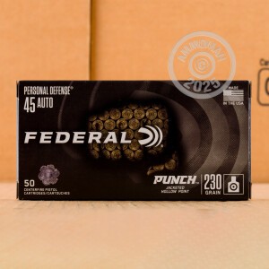 Image of .45 Automatic ammo by Federal that's ideal for home protection.