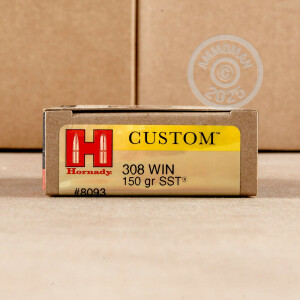 Photo detailing the 308 WIN HORNADY SST 150 GRAIN PT (20 ROUNDS) for sale at AmmoMan.com.