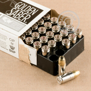 Photograph showing detail of 9MM +P REMINGTON GOLDEN SABER 124 GRAIN BJHP (500 ROUNDS)