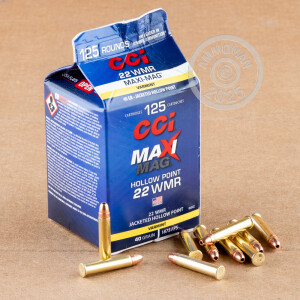 Photograph showing detail of 22 WMR CCI MAXI-MAG 40 GRAIN JHP (125 ROUNDS)