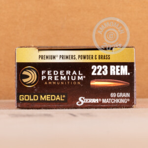 Image of the 223 REMINGTON FEDERAL PREMIUM SIERRA MATCHKING GOLD METAL 69 GRAIN BTHP (20 ROUNDS) available at AmmoMan.com.