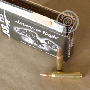 Photo detailing the .223 REMINGTON FEDERAL AMERICAN EAGLE 55 GRAIN FMJ-BT (20 ROUNDS) for sale at AmmoMan.com.