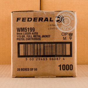 An image of 9mm Luger ammo made by Federal at AmmoMan.com.