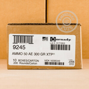 Photo detailing the 50 AE HORNADY CUSTOM 300 GRAIN XTP JHP (200 ROUNDS) for sale at AmmoMan.com.