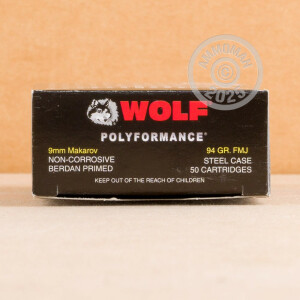 Photo detailing the 9MM MAKAROV WOLF WPA POLYFORMANCE 94 GRAIN FMJ (1000 ROUNDS) for sale at AmmoMan.com.