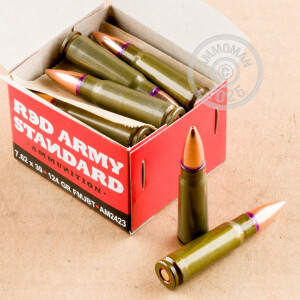 A photo of a box of Red Army Standard ammo in 7.62 x 39.