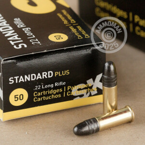 Photograph showing detail of .22 LR SK STANDARD PLUS 40 GRAIN LRN (50 ROUNDS)