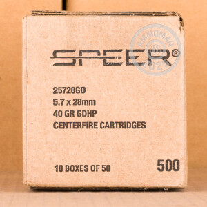 Photograph showing detail of 5.7X28MM SPEER GOLD DOT 40 GRAIN JHP (50 ROUNDS)