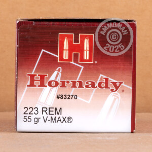 Photo detailing the 223 REM HORNADY 55 GRAIN V-MAX (500 ROUNDS) for sale at AmmoMan.com.