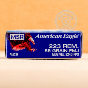 Photo detailing the 223 REM FEDERAL AMERICAN EAGLE 55 GRAIN FMJBT (20 ROUNDS) for sale at AmmoMan.com.