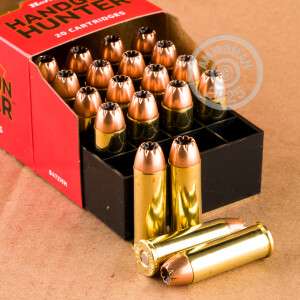 Photo detailing the 44 MAGNUM HORNADY HANDGUN HUNTER 200 GRAIN MONOFLEX (20 ROUNDS) for sale at AmmoMan.com.