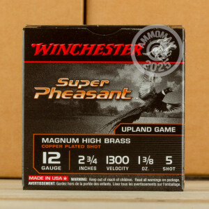 Photo detailing the 12 GAUGE WINCHESTER SUPER PHEASANT 2-3/4" 1-3/8 OZ. #5 SHOT (25 ROUNDS) for sale at AmmoMan.com.