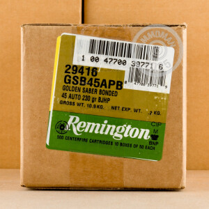 Photograph showing detail of 45 ACP REMINGTON GOLDEN SABER 230 GRAIN JHP (500 ROUNDS)