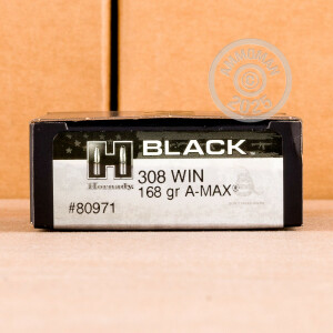 Image of the 308 WIN HORNADY BLACK 168 GRAIN A-MAX (200 ROUNDS) available at AmmoMan.com.