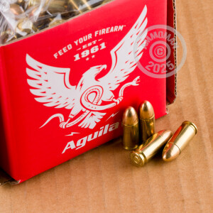 Photograph showing detail of 9MM AGUILA 124 GRAIN FMJ (300 ROUNDS)