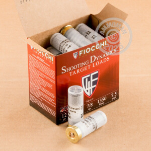 Photo detailing the 12 GAUGE FIOCCHI 2 3/4" 7/8 OZ. #7.5 SHOT TARGET LOAD (250 ROUNDS) for sale at AmmoMan.com.