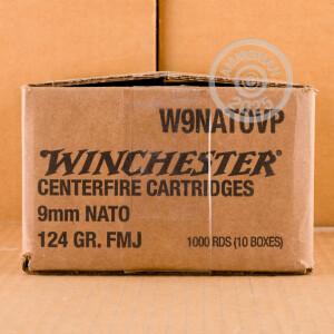 An image of 9mm Luger ammo made by Winchester at AmmoMan.com.