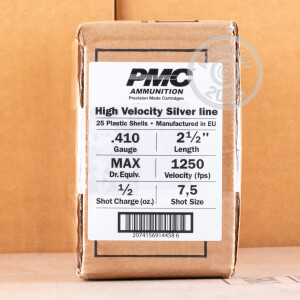 Image of the 410 BORE PMC HIGH VELOCITY HUNTING LOAD 2-1/2" 1/2 OZ. #7.5 SHOT (250 ROUNDS) available at AmmoMan.com.