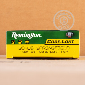 Photo detailing the .30-06 SPRINGFIELD REMINGTON CORE-LOKT 150 GRAIN SP (20 ROUNDS) for sale at AmmoMan.com.